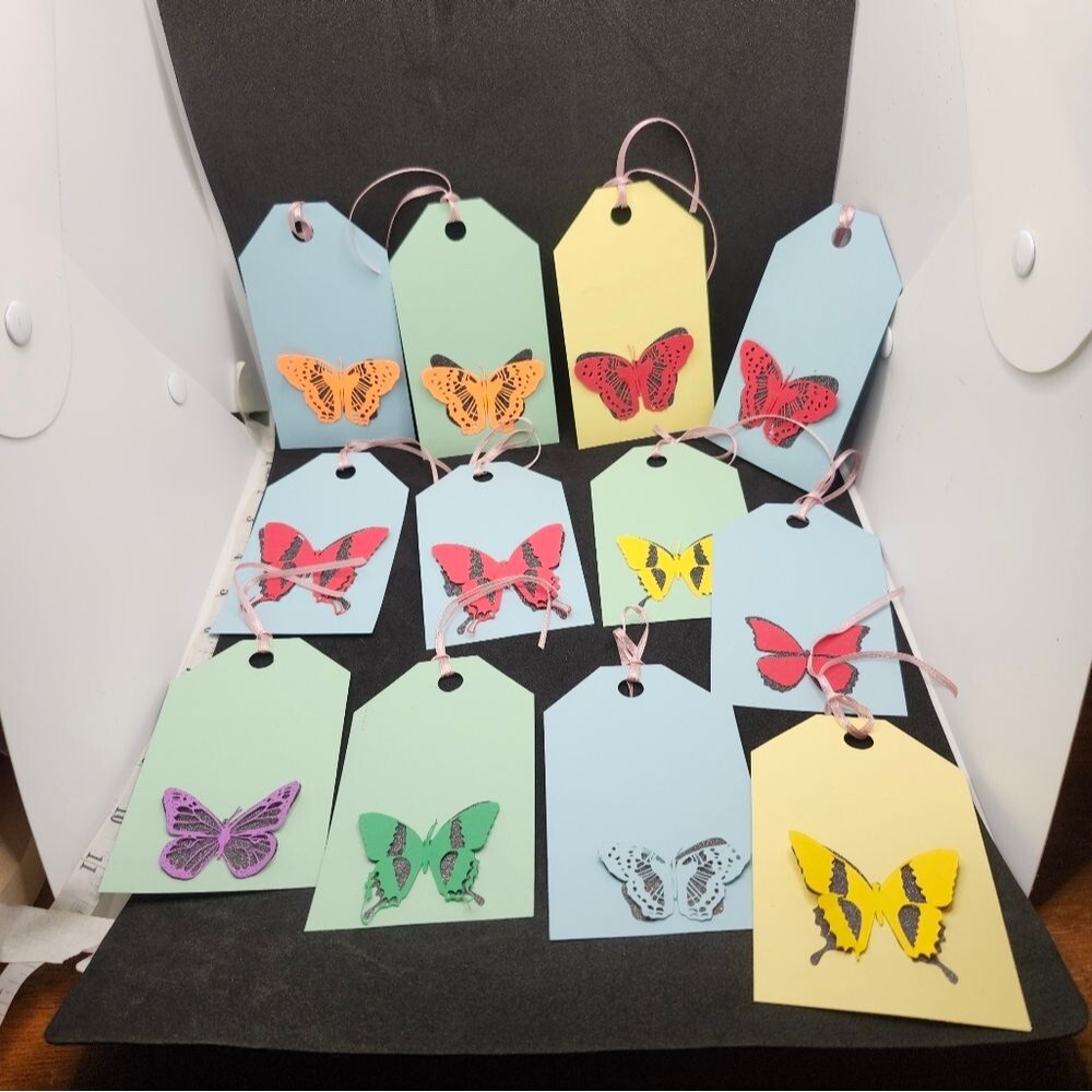 Hand Crafted Butterfly Gift Tags Colorful Thank You Cards Set Of 12 - Picture 6 of 7